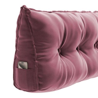 Almofada Para Cabeceira Encosto Apoio Lombar Spot 195cm Com Porta Celular Veludo - Abmaza Cor Rosa