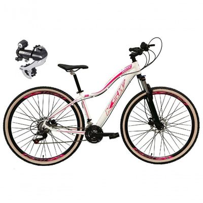 Bicicleta Feminina Aro 29 Ksw Mwza Câmbio Shimano Acera 24v Aluminio K7 Garfo Trava Freio A Disco branco-rosa Tam: 17
