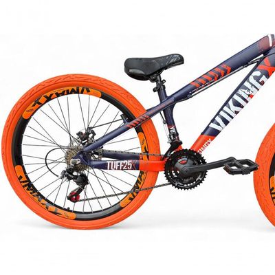 Bicicleta Aro 26 Vikingx Tuff Freio Hidráulico 21v Freeride Rodas Vmaxx Suspensão Pneu Flame Roxo-Laranja X25