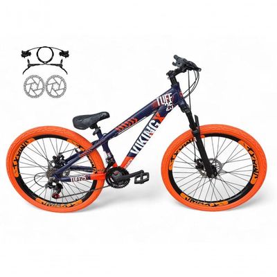 Bicicleta Aro 26 Vikingx Tuff Freio Hidráulico 21v Freeride Rodas Vmaxx Suspensão Pneu Flame Roxo-Laranja X25