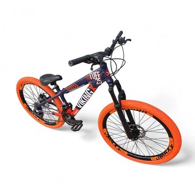 Bicicleta Aro 26 Vikingx Tuff Freio Hidráulico 21v Freeride Rodas Vmaxx Suspensão Pneu Flame Roxo-Laranja X25
