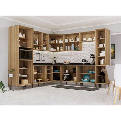 Cozinha Modulada Completa De Canto 10 Peças Com Tampos E Sem Avelã/mocca Laca