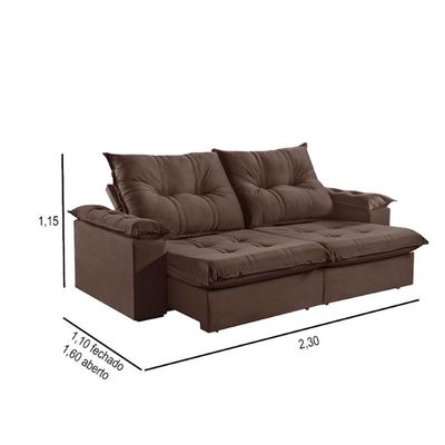 Sofá 3 Lugares Retrátil 230cm Pillow Top Reclinável Marrom