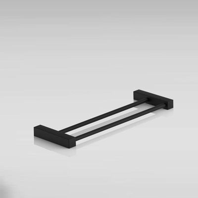 Porta Toalha Toalheiro Duplo Para Banheiro Preto Fosco Troia 30cm