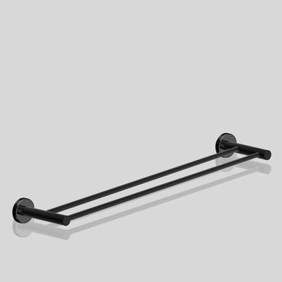 Porta Toalha Toalheiro Duplo Para Banheiro Preto Fosco Atenas 75cm