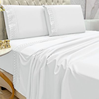 Jogo de Cama Lençol Casal D Mais 4 Peças - Branco  - 100% Poliéster