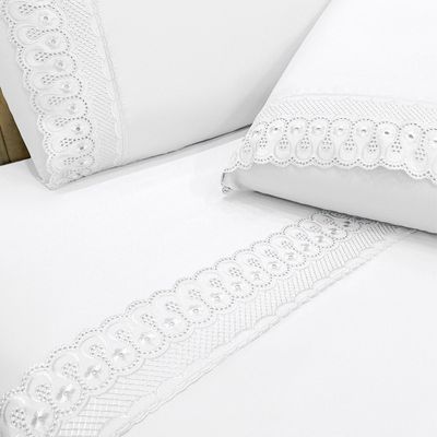 Jogo de Cama Lençol Casal D Mais 4 Peças - Branco  - 100% Poliéster