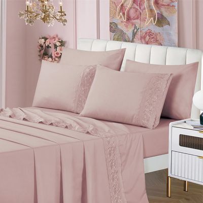 Jogo de Cama Lençol King Top Line 4 Peças - Rosê  - 100% Poliéster