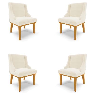 Kit 4 Cadeiras Decorativas Sala de Jantar Base Fixa de Madeira Firenze Veludo Bege/Castanho G19 - Gran Belo