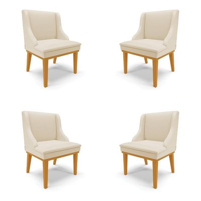 Kit 4 Cadeiras Decorativas Sala de Jantar Base Fixa de Madeira Firenze PU Bege/Castanho G19 - Gran Belo