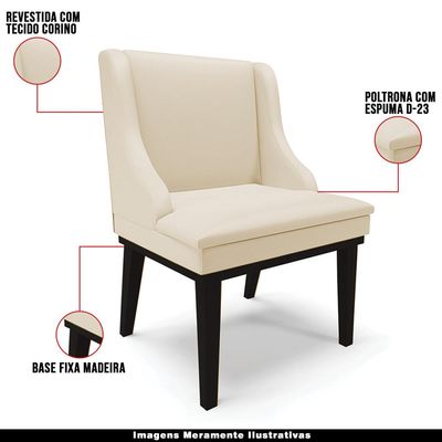 Kit 3 Cadeiras Decorativas Sala de Jantar Base Fixa de Madeira Firenze PU Bege/Preto G19 - Gran Belo