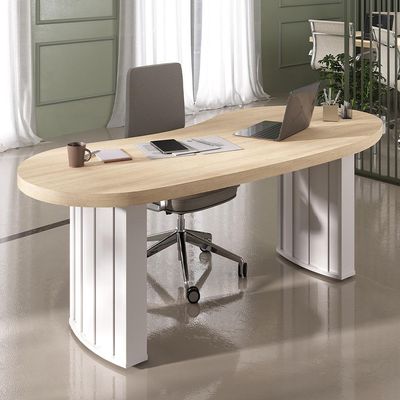 Mesa Para Escritório 200cm Tamburato Curves A02 Carvalho Branco - Lyam Decor