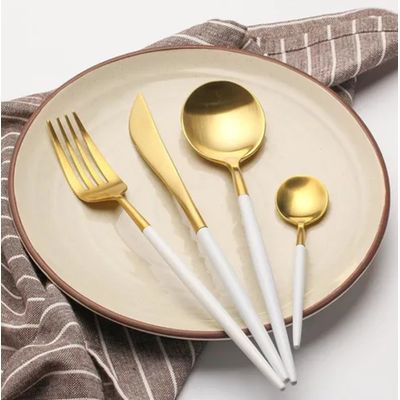Faqueiro Aço Inox Dourado e Branco 16 Peças Catarina Garbo