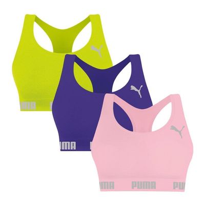 Kit 3 Tops Puma Nadador Sem Costura Feminino P / Verde/Roxo