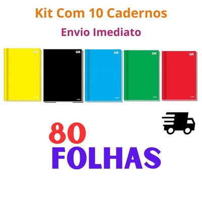 Kit 10 Cadernos Brochura Grande 1 Matéria 80 Folhas Lift Credeal Amarelo