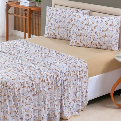 Jogo Cama Lençol Sonnet Queen Malha Estampada 100% Algodão 4 Peças - Borboleta - Mostarda