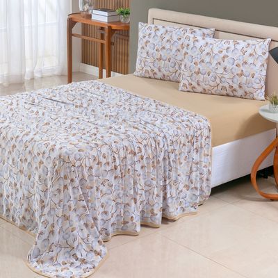 Jogo Cama Lençol Sonnet Queen Malha Estampada 100% Algodão 4 Peças - Borboleta - Mostarda