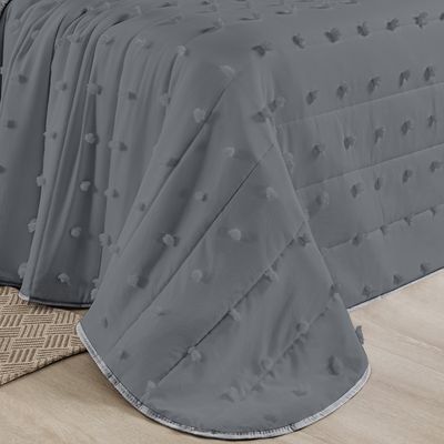 Kit Cobre Leito Colcha Alexa Pompom Casal Padrão Dupla Face Micropercal 3 Peças - Cinza