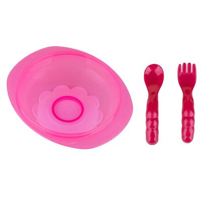 Kit Prato Bowl Dermiwil com Talheres Rosa Rosa