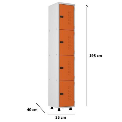 Armário Roupeiro Aço 4 Portas Academia Guarda Volume Ea701 Laranja