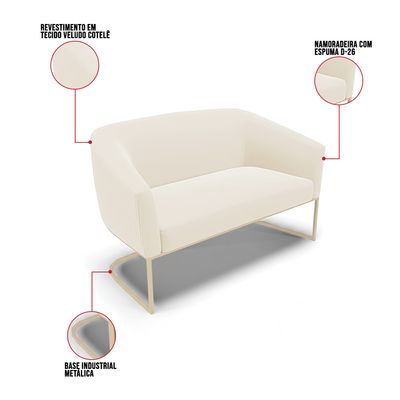 Sofá Namoradeira Stella Base Industrial Champanhe Cotelê Ext/Veludo Bege D03 - D'Rossi