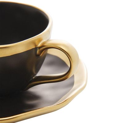Conjunto De Xícara De Cafezinho Com Pires 06 Peças Dubai Preto E Dourado 90ml Wolff
