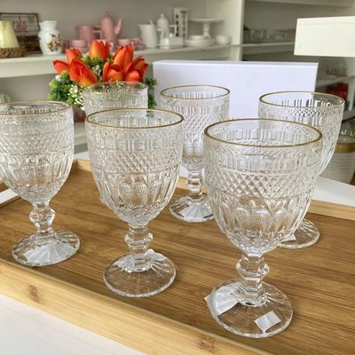 Conjunto 6 Taças De Vidro Com Fio De Ouro 320 Ml Brand Wolff