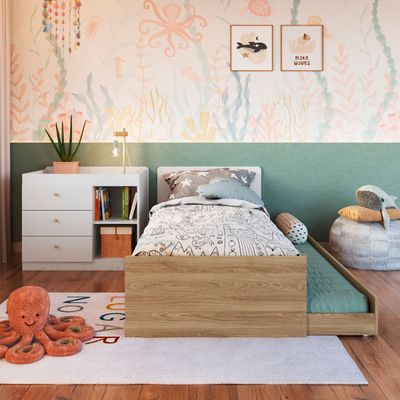 Berço Cama com Cômoda e Cama Auxiliar Aveiro Branco Completa Móveis
