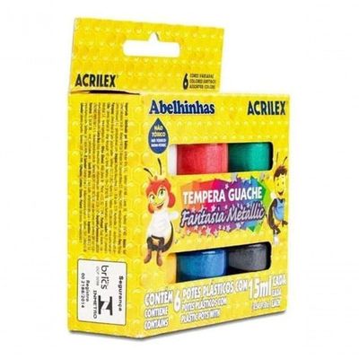 Tinta Tempera Guache Fantasia Metallic - 6 Cores - Acrilex -