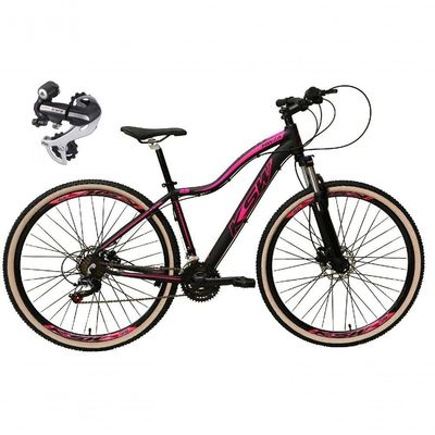 Bicicleta Feminina Aro 29 Ksw Mwza Câmbio Shimano Acera 24v Aluminio K7 Garfo Trava Freio A Disco preto-rosa Tam: 17