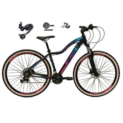 Bicicleta Aro 29 Ksw Mwza Feminina Câmbio Shimano Deore-altus 27v Freio Hidráulico Garfo C-trava preto-pink-Azul;tam