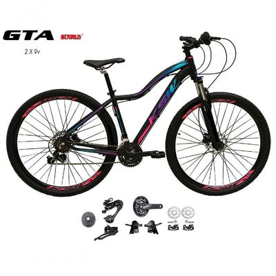 Bicicleta Aro 29 Feminina Ksw Mwza Kit 2x9 Gta Sunrun K7 Freio A Disco Garfo Com Trava preto-pink-Azul Tam: 15