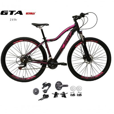 Bicicleta Aro 29 Feminina Ksw Mwza Kit 2x9 Gta Sunrun K7 Freio A Disco Garfo Com Trava preto-rosa Tam: 15