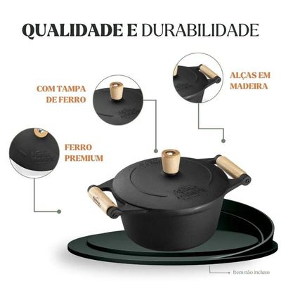 Caçarola Tradição 16 Cm 1,2 L Em Ferro Fundido E Alça De Madeira Panela Mineira