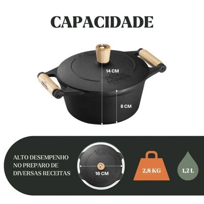 Caçarola Tradição 16 Cm 1,2 L Em Ferro Fundido E Alça De Madeira Panela Mineira