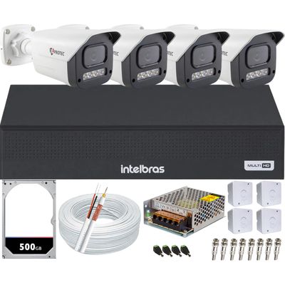 Kit 4 Câmeras 1080p Full Color C/Áudio Dvr Intelbras 4ch 500GB