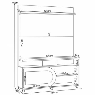 Estante Painel Para TV 55 Pol 136cm 1 Porta Mars B01 Cinamomo Off White - Lyam Decor