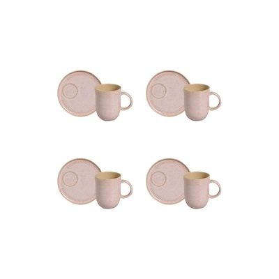Conjunto de Canecas e Pires Coup Stoneware Litch 330ml 4 Peças Porto Brasil Rosa