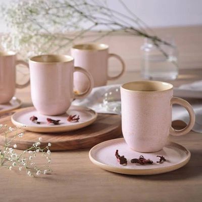 Conjunto de Canecas e Pires Coup Stoneware Litch 330ml 4 Peças Porto Brasil Rosa