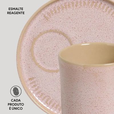 Conjunto de Canecas e Pires Coup Stoneware Litch 330ml 4 Peças Porto Brasil Rosa