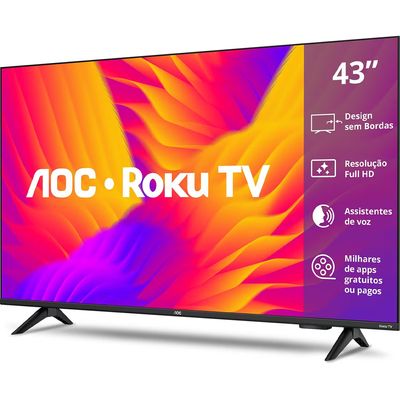 Smart TV 43 polegadas 43S5155/78G Full HD LED Wi-Fi Roku TV Dolby Audio AOC Preto / Bivolt