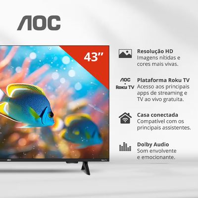 Smart TV 43 polegadas 43S5155/78G Full HD LED Wi-Fi Roku TV Dolby Audio AOC Preto / Bivolt