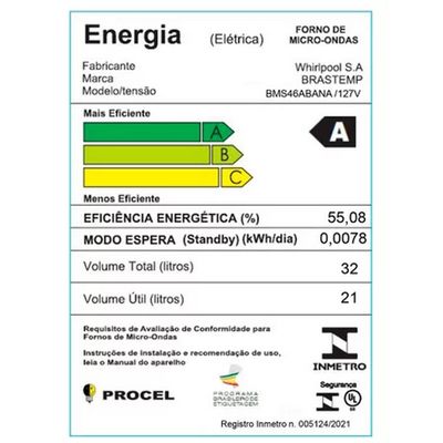 Microondas 32 Litros com Menu Gourmet 900W BMS46AB Brastemp Branco / 220V