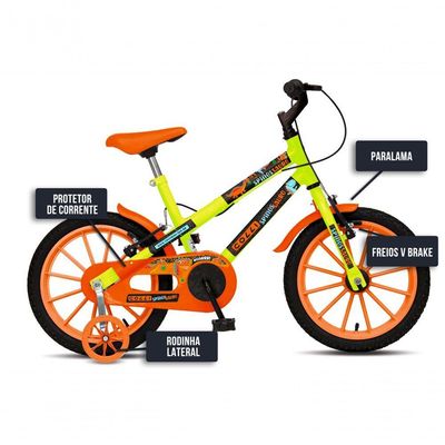 Bicicleta Dinos Spinossauro Aventuras, Aro 16, Quadro 12, Com Freios V-brake, Com Rodas De Apoio E Capa Corrente