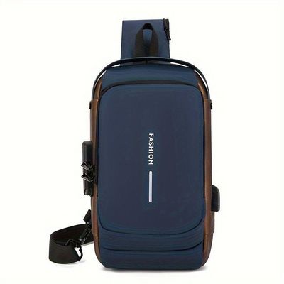 Mochila De Peito Masculina à Prova D'água Com Trava De Código Usb Alta Qualidade Cores:azul