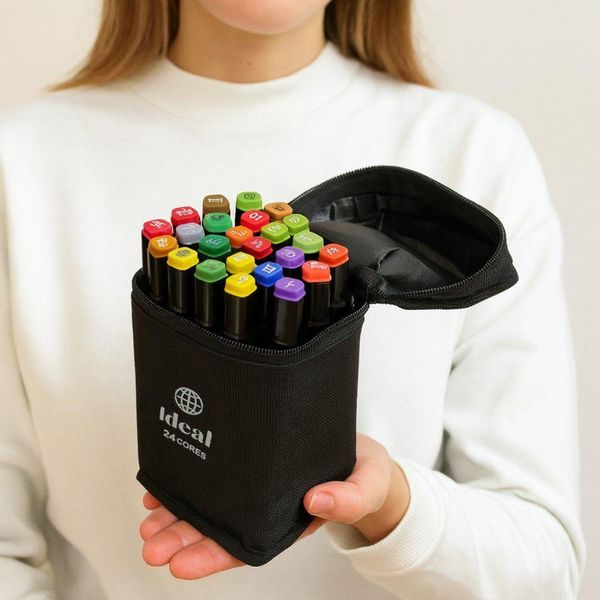 Estojo Com 24 Canetas De Colorir Hidrográficas Para Pintar Livre Bob Com Estojo