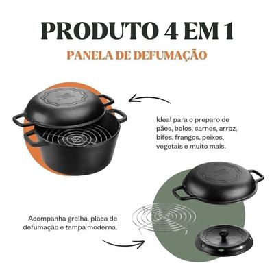 Panela De Defumação 24 Cm 5,7 L Em Ferro Fundido Panela Mineira