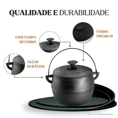 Caldeirão Bojudo Com Tampa 14 Cm 2 L Em Ferro Fundido Panela Mineira