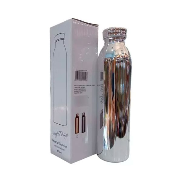 Garrafa Térmica Aço Inoxidável Parede Dupla Modelo Espelhada 600ML Conserva Quente e Frio Prata