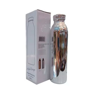Garrafa Térmica Aço Inoxidável Parede Dupla Modelo Espelhada 600ML Conserva Quente e Frio Prata